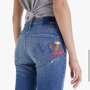 Mother Denim Insider Ankle Fray, Beyond the Sky with Cosmic Embroidery size 32.